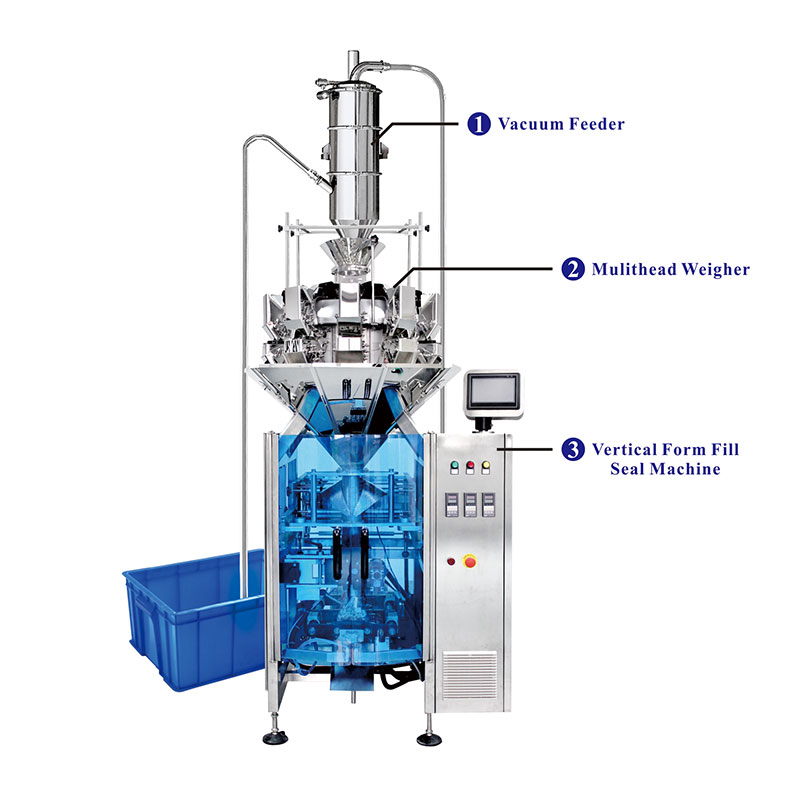 آلات التعبئة والتغليف ذات الوزن الكمي مع آلة التغذية الفراغية والوزن متعدد الرؤوس Quantitative Weighing Packaging Machinery with Vacuum Feeder Machine and Multihead Weigher
