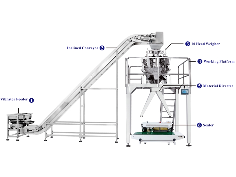 اثنان من نظام الوزن والتعبئة شبه التلقائي Two outlet semi auto weighing and packaging system
